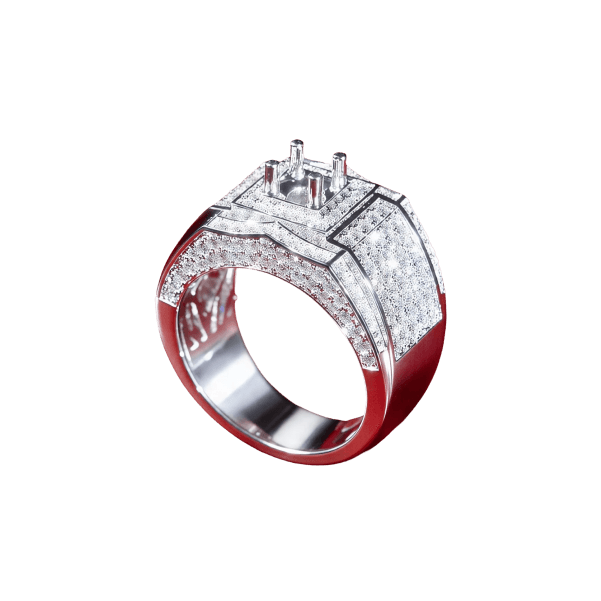 Ổ nhẫn nam vàng trắng 18K, đính kín mặt — mã 135