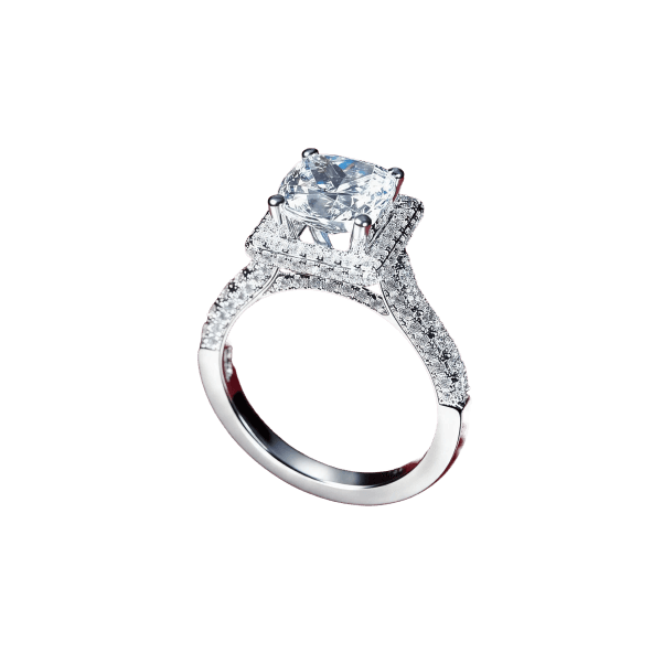 Nhẫn cầu hôn halo vuông, thân chia đôi — mã 155